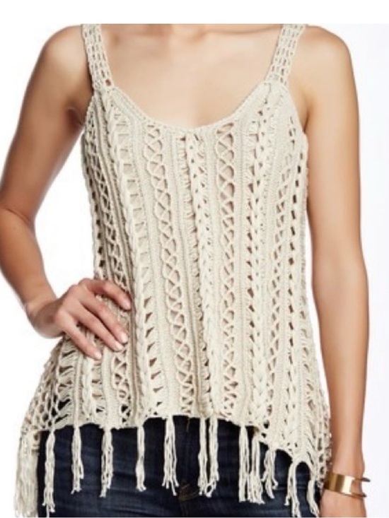 Angie Tops - Angie Cream Crochet Fringe Tank Top